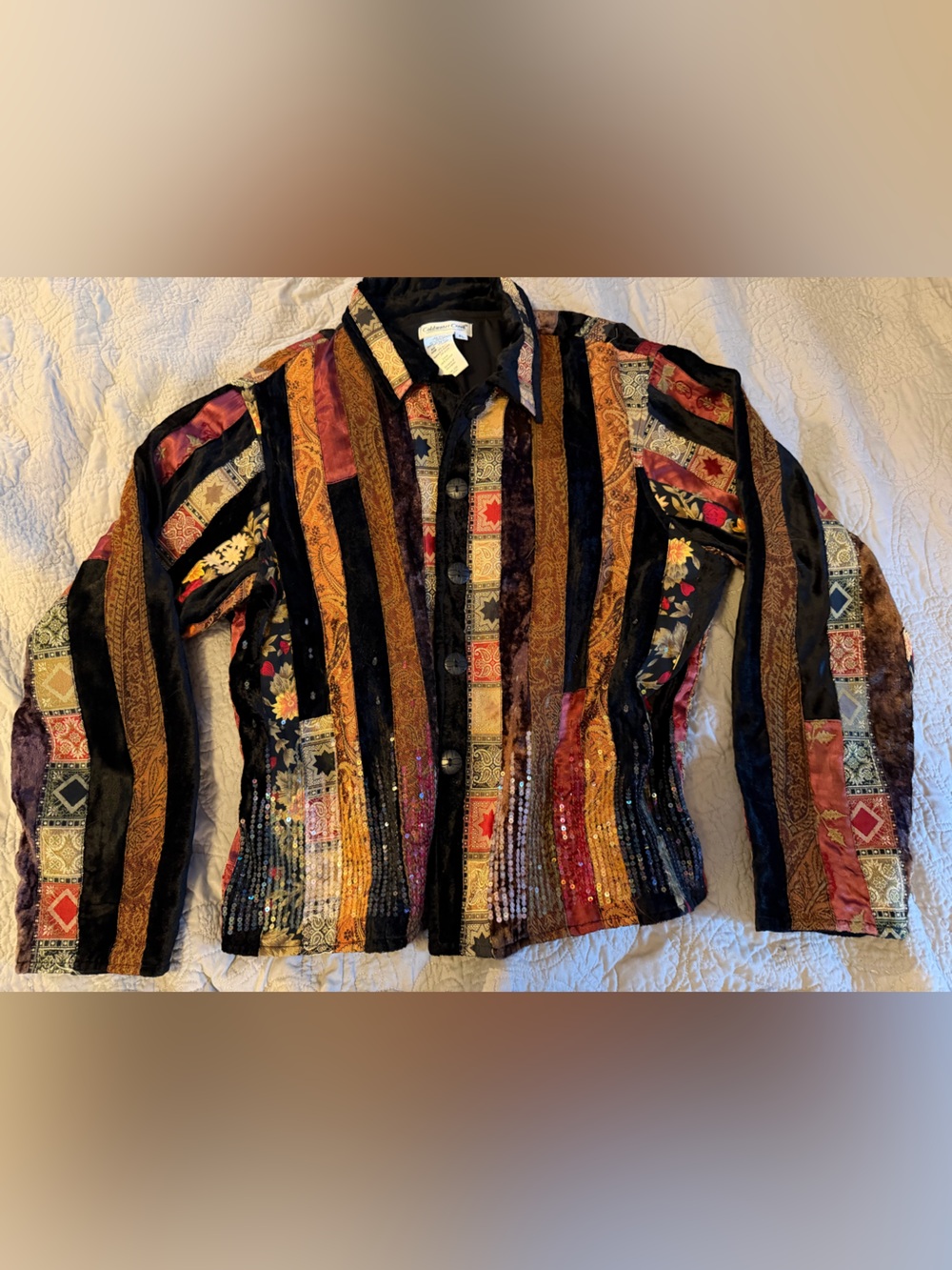 Coldwater Creek Multicolor Striped velvet Patchwork Jacket- boho- eclectic